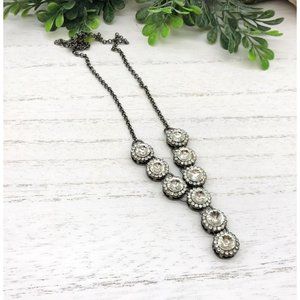 Vintage 16"-18" Necklace Silver Toned Y Design With Round Clear Rhinestone Beads